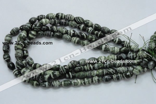 CSJ71 15.5 inches 10*14mm faceted rice green silver line jasper beads