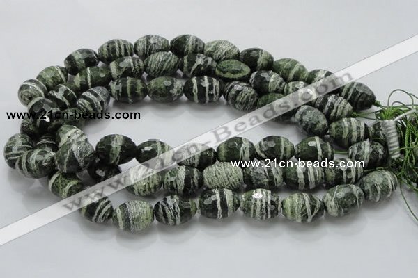 CSJ74 15.5 inches 15*20mm faceted rice green silver line jasper beads