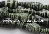 CSJ76 15.5 inches 10*30mm faceted teardrop green silver line jasper beads