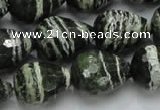 CSJ77 15.5 inches 15*20mm faceted teardrop green silver line jasper beads