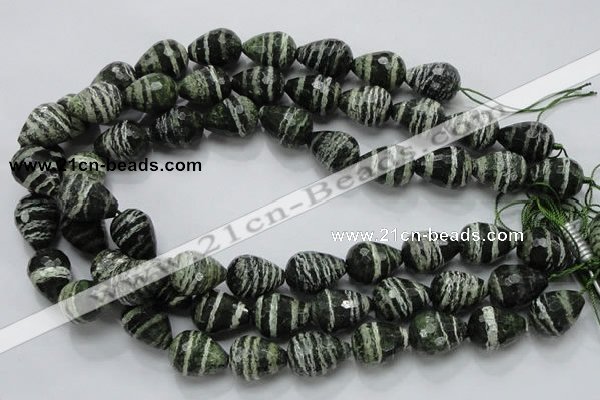 CSJ77 15.5 inches 15*20mm faceted teardrop green silver line jasper beads