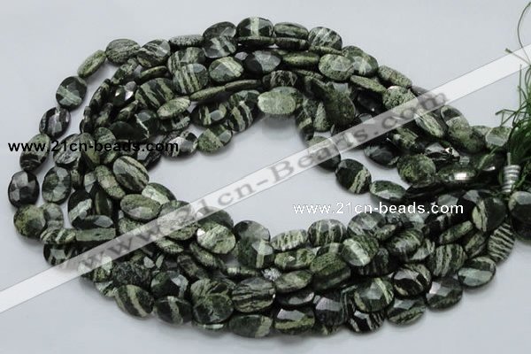 CSJ78 15.5 inches 12*16mm faceted oval green silver line jasper beads