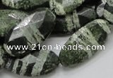 CSJ80 15.5 inches 15*30mm faceted oval green silver line jasper beads