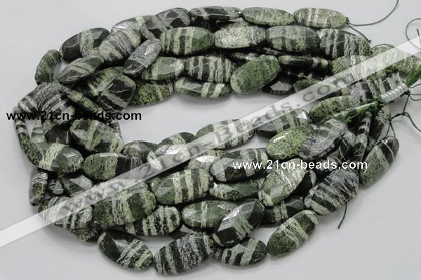 CSJ80 15.5 inches 15*30mm faceted oval green silver line jasper beads