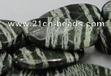 CSJ81 15.5 inches 20*40mm faceted oval green silver line jasper beads