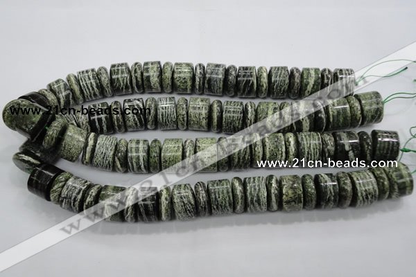 CSJ85 15.5 inches 6*18mm & 12*18mm rondelle green silver line jasper beads