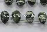 CSJ86 Top-drilled 10*14mm faceted teardrop green silver line jasper beads