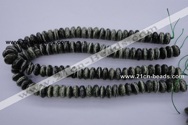 CSJ90 15.5 inches 7*14mm rondelle green silver line jasper beads