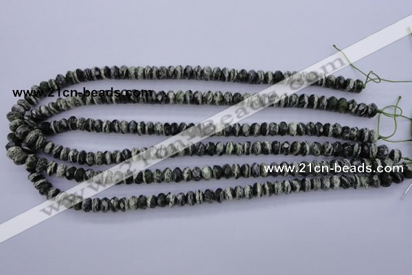 CSJ91 15.5 inches 5*8mm faceted rondelle green silver line jasper beads