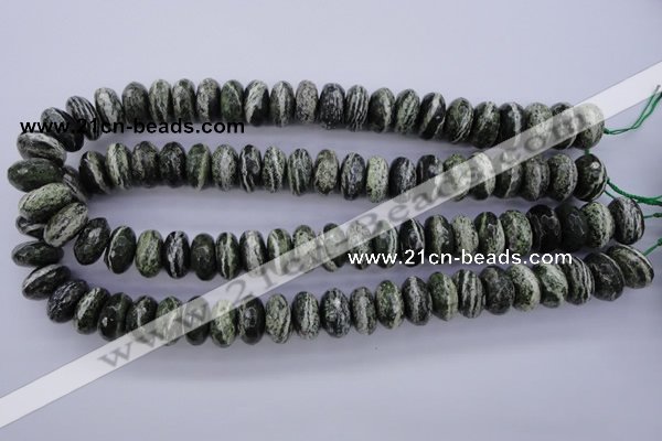 CSJ92 15.5 inches 8*16mm faceted rondelle green silver line jasper beads