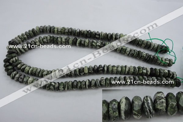 CSJ95 15.5 inches 5*10mm faceted rondelle green silver line jasper beads