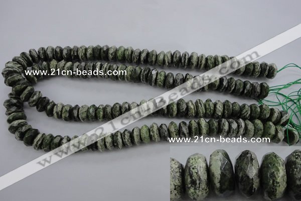 CSJ96 15.5 inches 6*12mm faceted rondelle green silver line jasper beads