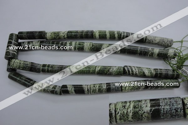 CSJ98 15.5 inches 10*30mm tube green silver line jasper beads