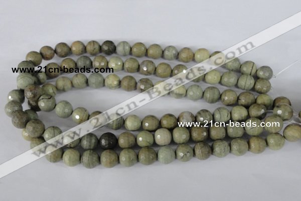 CSL112 15.5 inches 12mm faceted round silver leaf jasper beads