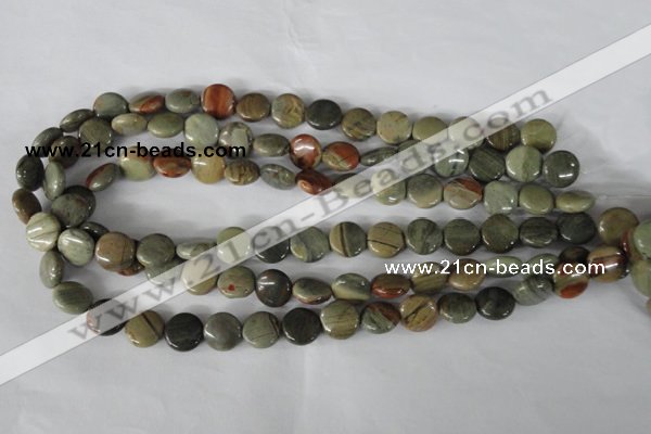 CSL115 15.5 inches 12mm flat round silver leaf jasper beads wholesale