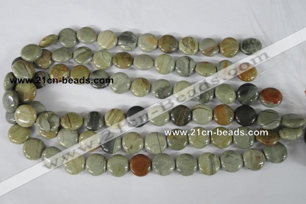 CSL116 15.5 inches 15mm flat round silver leaf jasper beads wholesale