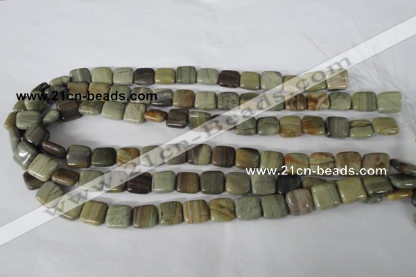 CSL118 15.5 inches 12*12mm square silver leaf jasper beads wholesale