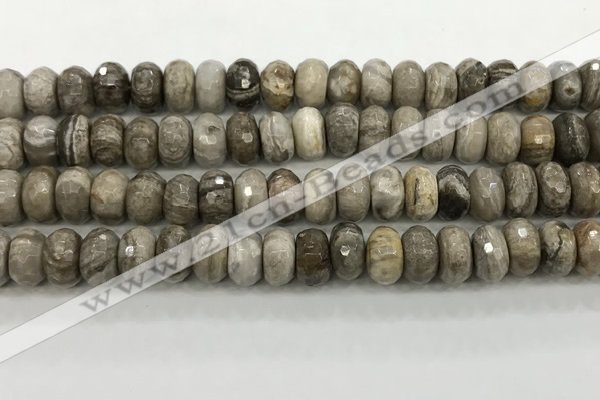 CSL133 15.5 inches 6*10mm faceted rondelle sliver leaf jasper beads