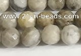 CSL157 15.5 inches 6mm faceted 

round sliver leaf jasper beads