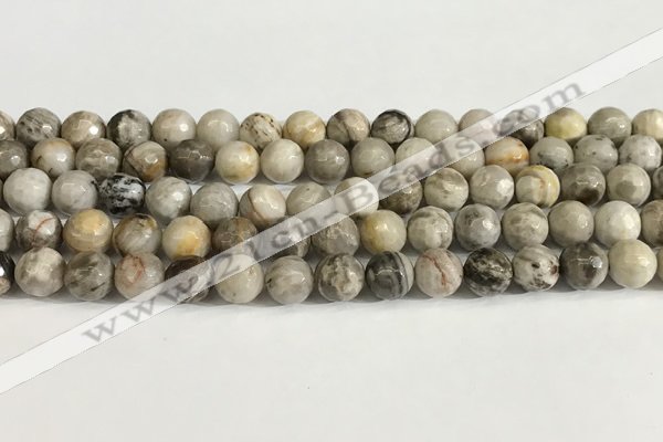 CSL158 15.5 inches 8mm faceted 

round sliver leaf jasper beads