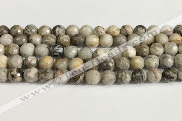 CSL159 15.5 inches 10mm faceted 

round sliver leaf jasper beads