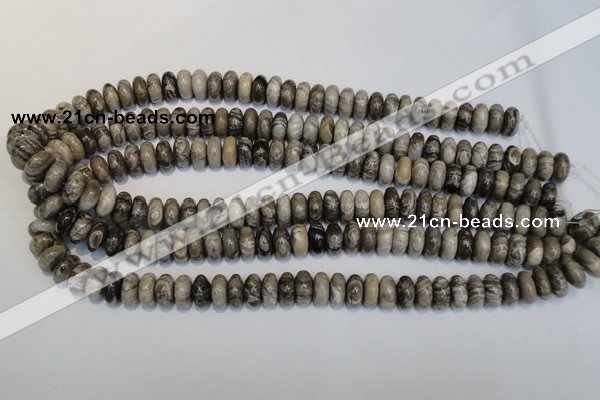 CSL19 15.5 inches 6*12mm rondelle silver leaf jasper beads wholesale