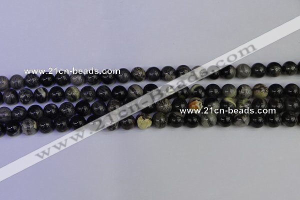 CSL212 15.5 inches 8mm round black silver leaf jasper beads