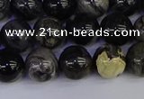 CSL213 15.5 inches 10mm round black silver leaf jasper beads