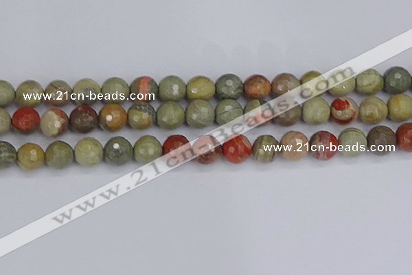 CSL234 15.5 inches 12mm faceted round silver leaf jasper beads