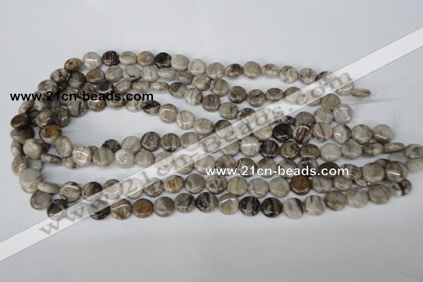 CSL27 15.5 inches 10mm flat round silver leaf jasper beads wholesale