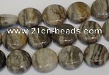 CSL28 15.5 inches 12mm flat round silver leaf jasper beads wholesale