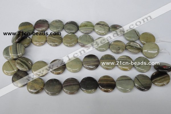 CSL32 15.5 inches 20mm flat round silver leaf jasper beads wholesale