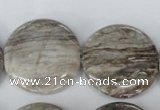 CSL35 15.5 inches 30mm flat round silver leaf jasper beads wholesale