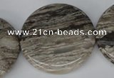 CSL37 15.5 inches 40mm flat round silver leaf jasper beads wholesale