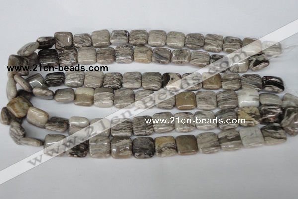 CSL52 15.5 inches 14*14mm square silver leaf jasper beads wholesale