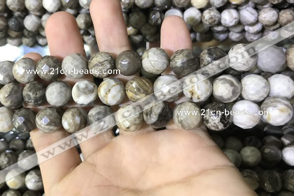 CSL95 15.5 inches 12mm faceted round sliver leaf jasper beads