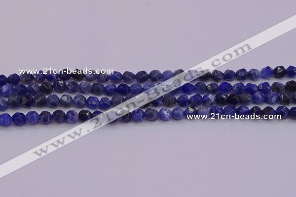 CSO551 15.5 inches 6mm faceted nuggets sodalite gemstone beads