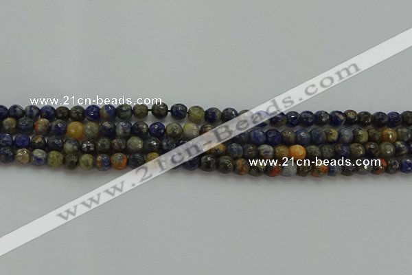 CSO751 15.5 inches 6mm faceted round orange sodalite beads