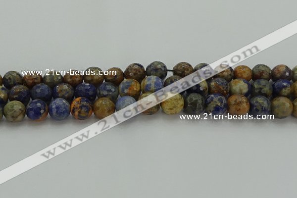 CSO754 15.5 inches 12mm faceted round orange sodalite beads