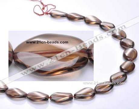 CSQ02 10*14mm twisted oval natural smoky quartz beads Wholesale