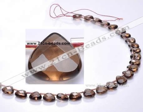 CSQ04 10mm faceted flat teardrop natural smoky quartz beads