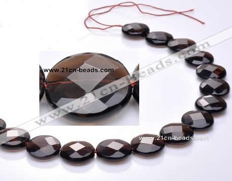 CSQ10 18mm faceted coin A grade natural smoky quartz beads