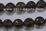 CSQ105 15.5 inches 14mm faceted round grade AA natural smoky quartz beads