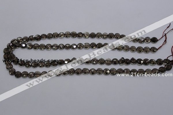 CSQ122 8mm faceted flat round grade AA natural smoky quartz beads