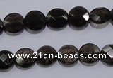 CSQ123 10mm faceted flat round grade AA natural smoky quartz beads