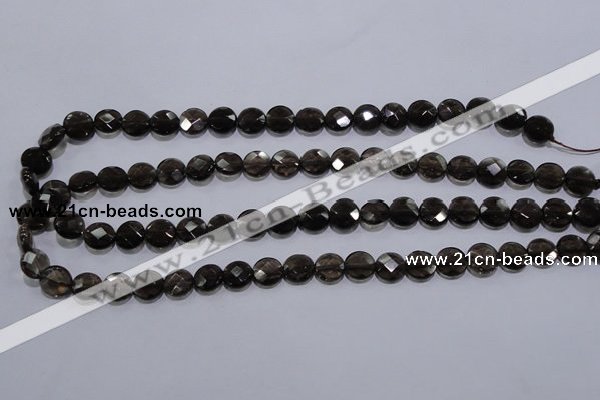 CSQ123 10mm faceted flat round grade AA natural smoky quartz beads