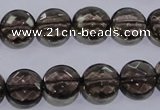 CSQ124 12mm faceted flat round grade AA natural smoky quartz beads