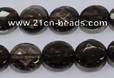 CSQ125 15.5 inches 14mm faceted flat round grade AA natural smoky quartz beads