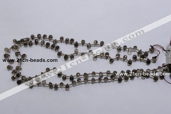 CSQ126 5*7mm top-drilled faceted teardrop grade AA smoky quartz beads