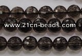 CSQ131 15.5 inches 10mm faceted round grade AA natural smoky quartz beads